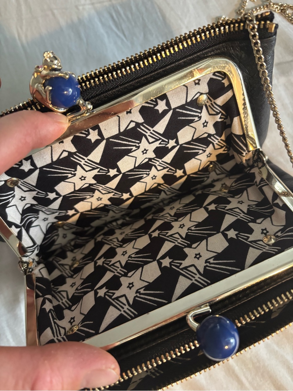 Anna Sui Black Star-Embossed Chain Crossbody Pouch with Gold Chain - Picture 6 of 8